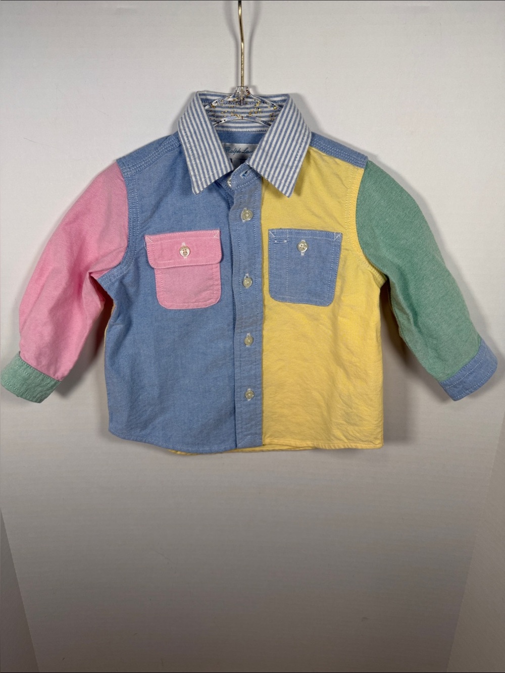 Ralph Lauren Pastel button down color block pink blue yellow green